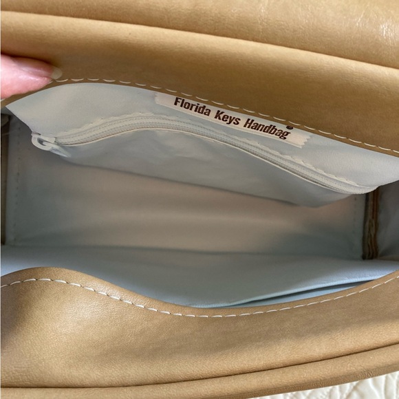 The Original Florida Keys Hand Bag Painted Hibiscus Flower Purse Tan Pink - Picture 6 of 13